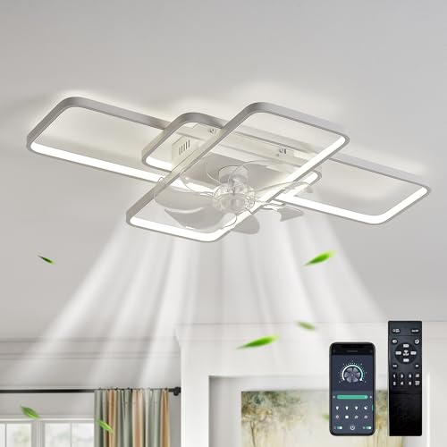 پنکه سقفی GEADI با چراغ و ریموت، LED قابل تنظیم، 6 سرعته، سفید