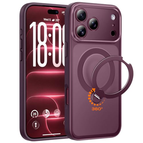 TOCOL برای iPhone 18 Pro Max Case با پایه مغناطیسی 360 درجه، بورگوندی