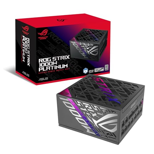 ASUS ROG Strix 1000W Platinum (منبع تغذیه کاملاً مدولار، دارای گواهینامه پلاتین 80 پلاس، ATX 3.1، Cybenetics Lambda A+، GaN MOSFET، تثبیت کننده ولتاژ هوشمند GPU-First، گارانتی 10 ساله)