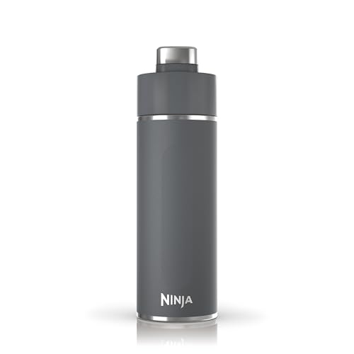 بطری و فلاسک آب Ninja Thirsti 530 میلی لیتری با درب ضد نشت، طراحی شده برای نوشیدنی های گازدار، گرم و سرد. ایده آل برای سفر و ورزش، عایق سه گانه، بطری فولادی ضد زنگ، خاکستری، DW1801EUUKGY