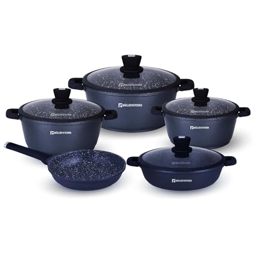 مجموعه ظروف آشپزی آلومینیومی ریخته گری مولر Müller Kitchen Muller MK-3031 (9 عدد، پوشش نچسب، فناوری آلمانی، القایی برتر)