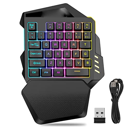 صفحهکلید گیمینگ تک دست BTER بیسیم 2.4G با نور پسزمینه RGB و 35 کلید ساخته شده با باتری قابل شارژ 2000 میلیآمپر