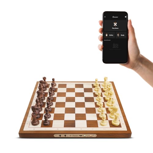 ست شطرنج الکترونیکی Chessnut Air، یک تخته شطرنج چوبی با شکوه دست ساز با ملکه های اضافی، ال ای دی، بازی ست شطرنج الکترونیکی تطبیقی با هوش مصنوعی و برنامه با تخته شطرنج کامپیوتری