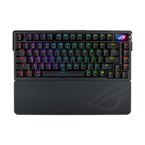 صفحهکلید گیمینگ سفارشی 75% ASUS ROG Azoth، سوئیچهای مکانیکی برفی ROG NX، صفحه فیبر کربنی، صفحهنمایش لمسی OLED رنگی، بلوتوث/2.4 گیگاهرتز/سیمی، طرحبندی عربی، مشکی