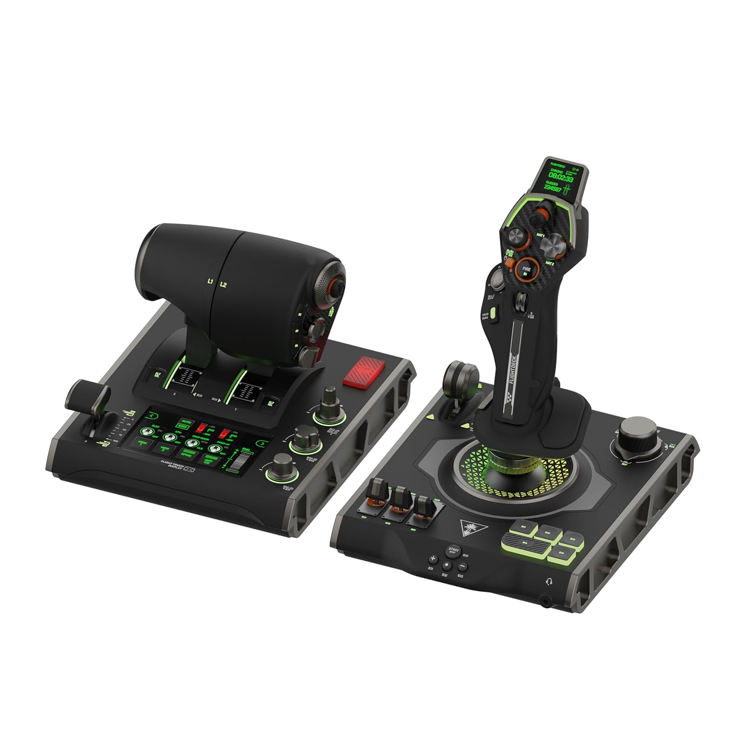 Turtle Beach VelocityOne Flightdeck Universal HOTAS Simulation System Joystick & Throttle for Air & Space Combat Simulation برای رایانه های شخصی ویندوز 10 و 11 – نمایشگر و دکمه های لمسی، 139 کنترل قابل برنامه ریزی