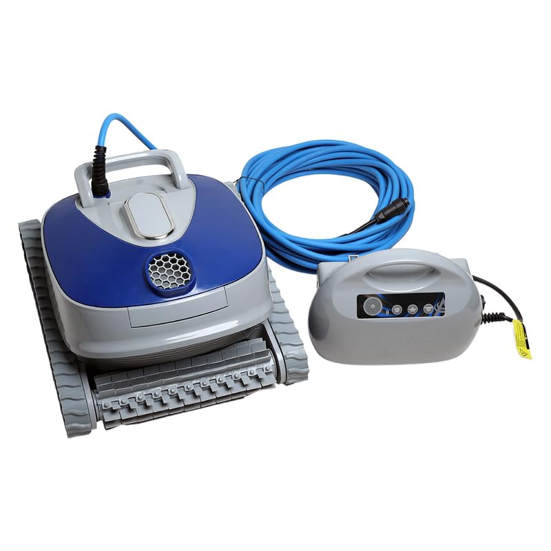 AQUA Battista Robotic Pool Cleaner بلوتوث کنترل 90 دیوار نوردی فیلترهای قابل تعویض آبی خاکستری 47x41x225 سانتی متر برقی 105 کیلوگرم کابل 17 متری