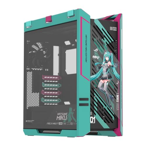 قاب کامپیوتر گیمینگ ASUS ROG Strix Helios II Hatsune Miku Edition، با دو پنل کناری شیشه ای، پشتیبانی از کارت گرافیک تا طول 450 میلی متر، بریس کارت گرافیک و پشتیبانی از رادیاتور تا 420 میلی متر