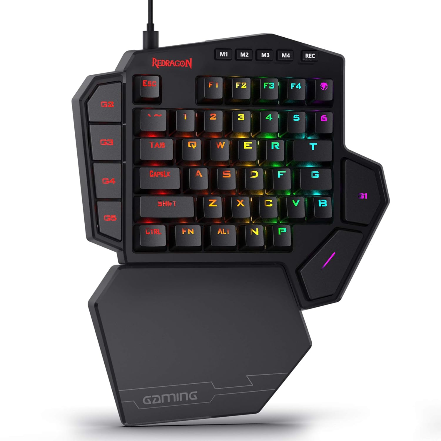 صفحهکلید گیمینگ مکانیکی RGB یکدست Redragon K585 DITI، صفحهکلید گیمینگ حرفهای سیمدار Type-C با ۷ کلید ماکرو داخلی، تکیهگاه مچ قابل جدا شدن، سوئیچ قرمز خطی، ۴۲ کلید | صفحه کلید 28 اسلات ترکیبی 4 نمایه، پورت عبور USB، 16.8 میلیون رنگ، سوکت آماده تعویض، تکیه گاه مچ قابل جدا شدن