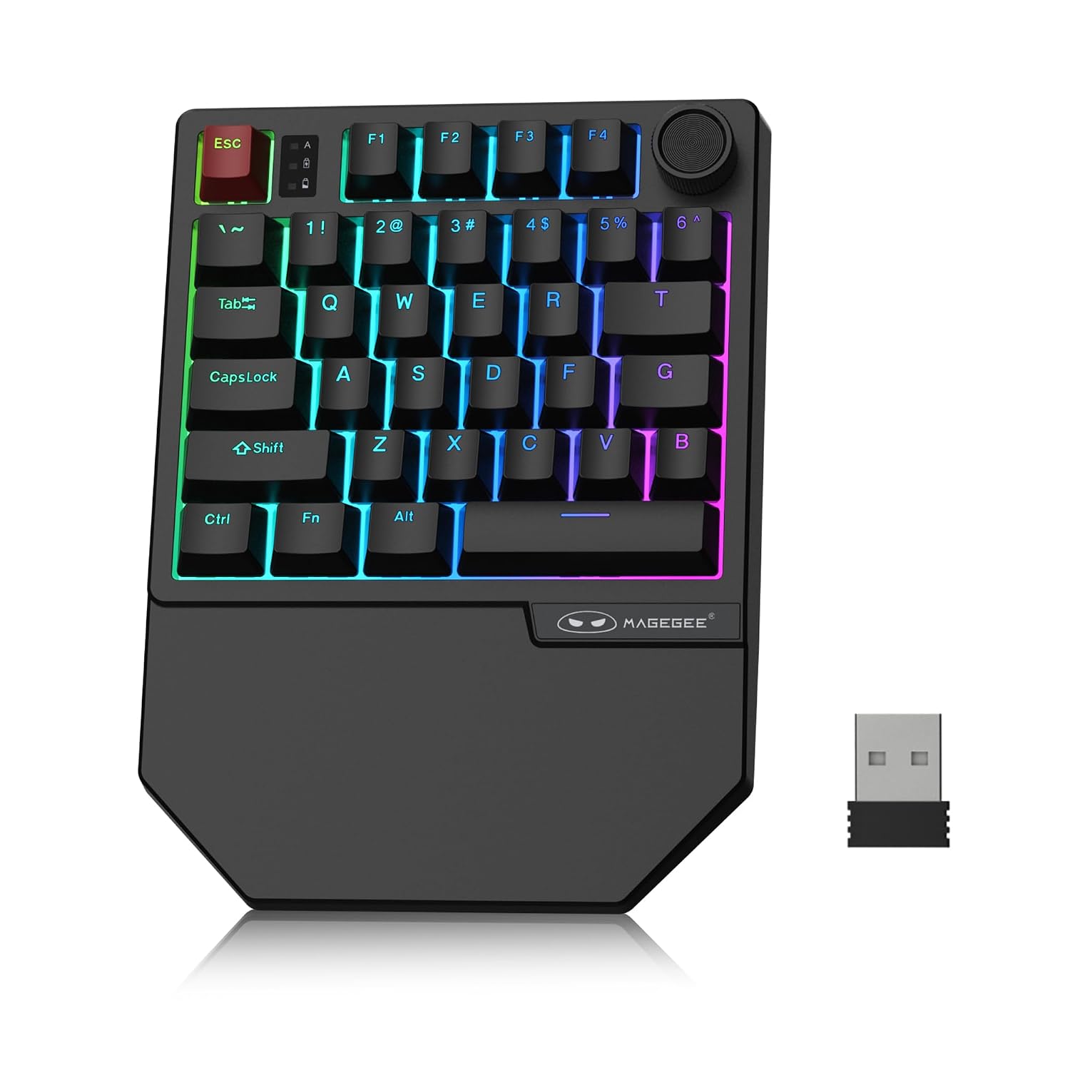 صفحه کلید MageGee Wireless One Handed Gaming, Tri-Mode BT/ 2.4Ghz RGB 34 Key Keyboard Mini Keyboard برای گیمر، سوئیچ قرمز، پشتیبانی از تکیه گاه مچ (مشکی)