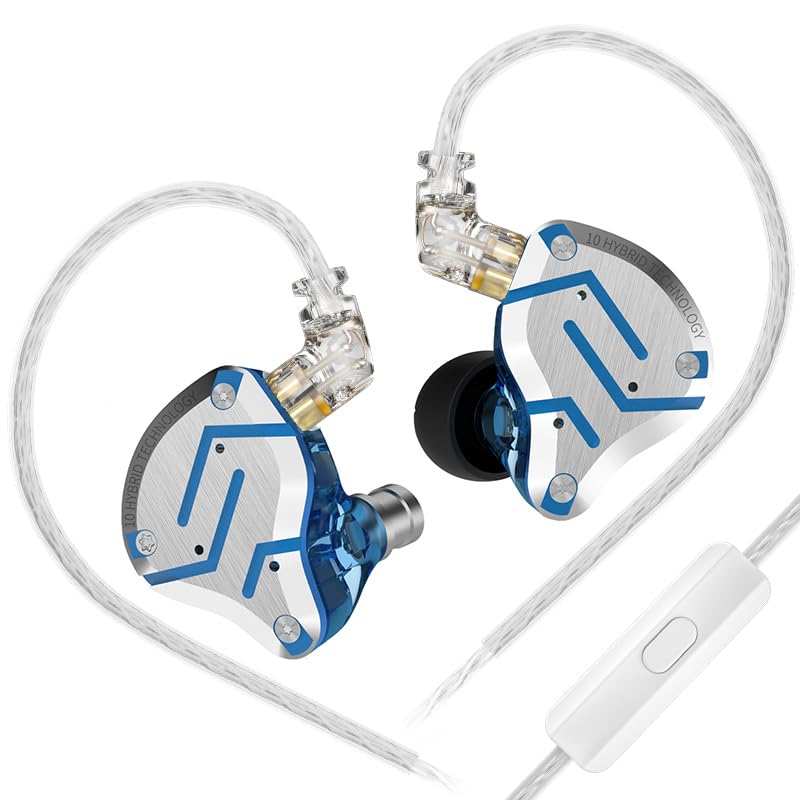 هدفون KZ ZS10 Pro 5 Driver 4BA 1DD Earbuds، KZ in Ear Monitor هدفون سیمی HiFi IEM با کابل 2 پین 0.75 میلیمتری جداشدنی، هدفون IEM برای درامر خواننده نوازنده (Glare Blue، با میکروفون)