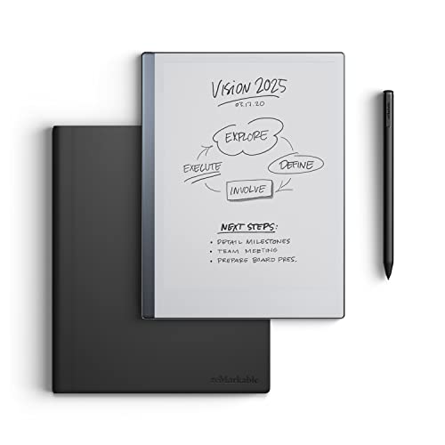 reMarkable 2 Bundle - Leather Folio | تبلت 10.3 اینچی قابل توجه 2 کاغذی، خودکار Marker Plus با پاک کن داخلی و جلد کتابی از چرم درجه یک مشکی