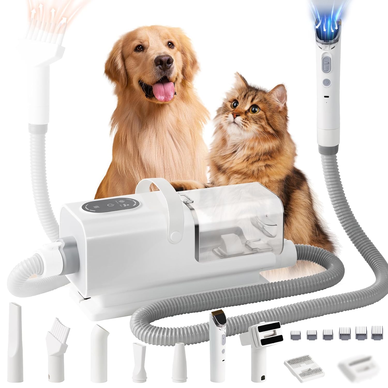 کیت جاروبرقی و خشک کن نظافت سگ 22L کیت نظافت حیوانات خانگی برای سگ ها با 8 ابزار دمنده کنترل دما و سرعت قابل تنظیم کم صدا