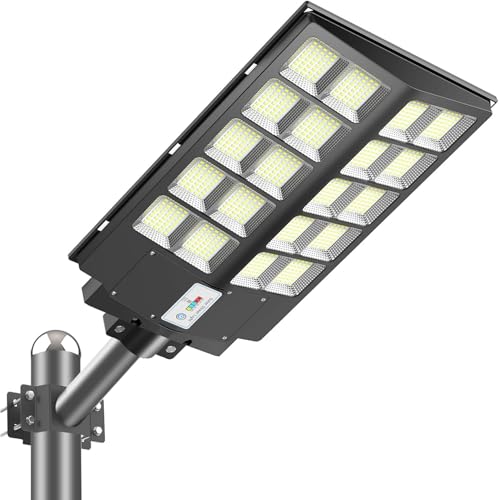 چراغ خیابانی خورشیدی 3600 واتی در فضای باز - چراغ امنیتی حسگر حرکت LED 1680، 6500K نور روز IP66 ضد آب، کنترل از راه دور برای درایو/پارک/حیاط خلوت