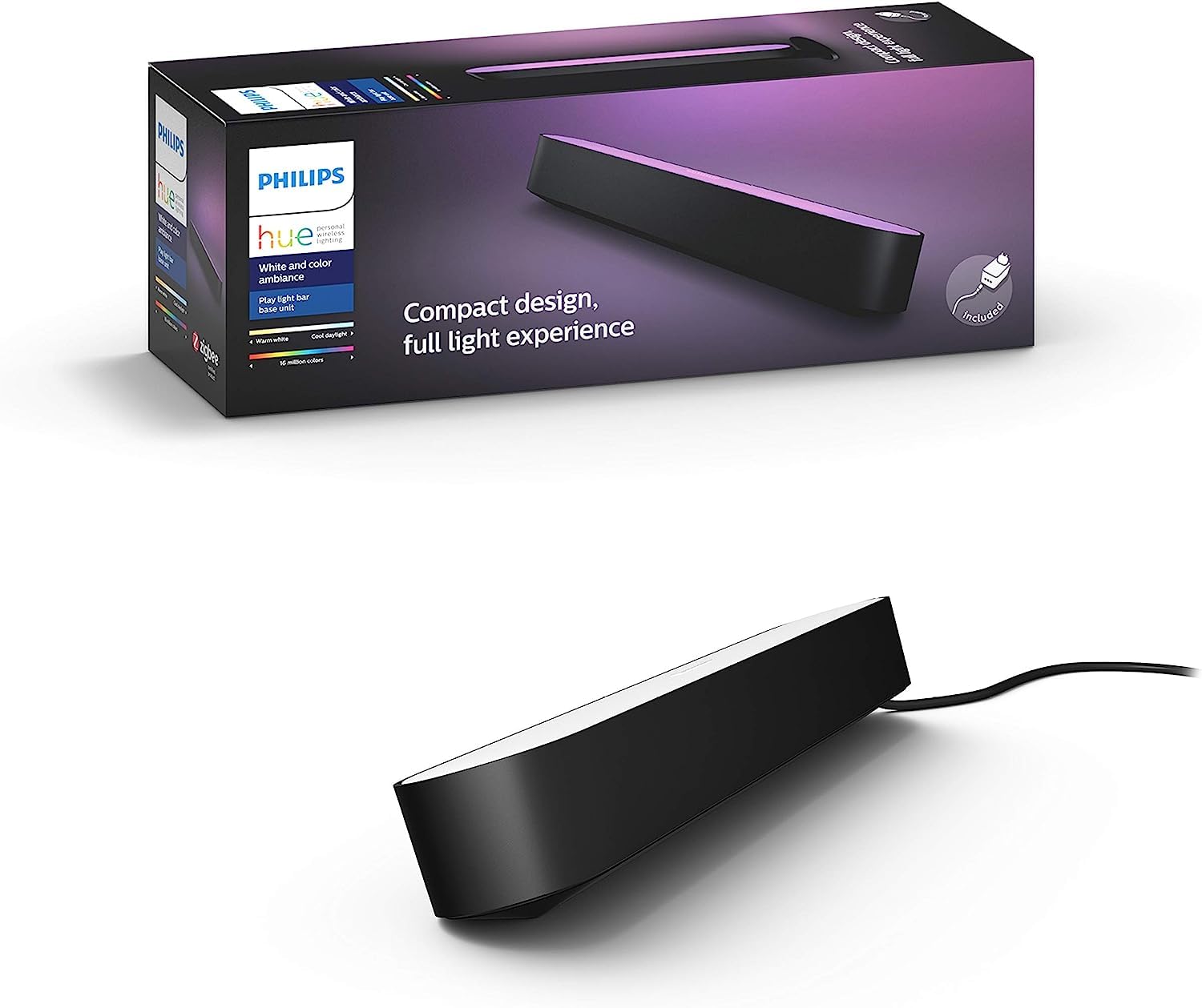 Philips Hue Play White and Color Ambiance Smart Light Bar واحد پایه تک بسته، نورپردازی سرگرمی برای تلویزیون و بازی (با Alexa، Google Assistant و Apple HomeKit کار می کند)، مشکی