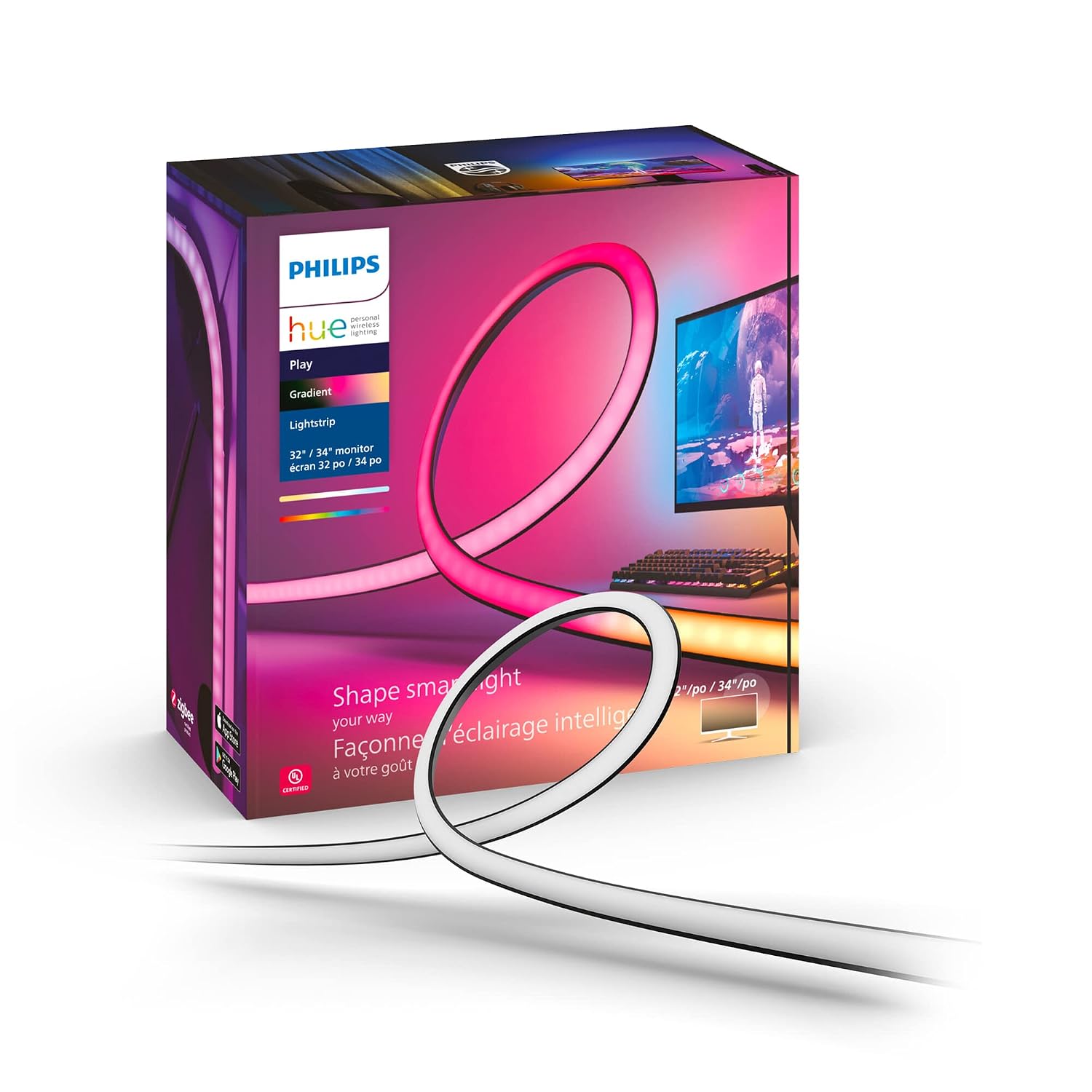 Philips Hue Play Gradient Lightstrip برای کامپیوتر نوار LED هوشمند RGB (نورپردازی گرادیان پویا، 2000–6500K، همگامسازی با بازیها و موسیقی، برنامه Hue Sync، کار با Alexa/Google/HomeKit) SKU 929003498601