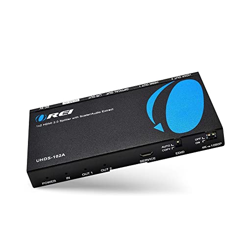 OREI 1x2 2.0 HDMI Splitter با 2 پورت استخراج کننده صوتی Scaler با Full Ultra HDCP 2.4K در 60 هرتز و پشتیبانی از 3D کنترل EDID - UHDS-102A