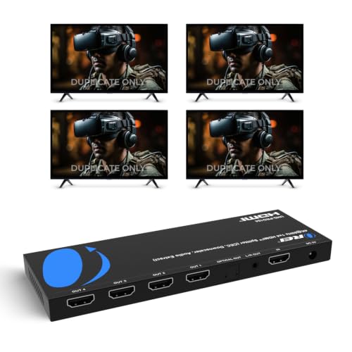 OREI 4K HDMI Splitter 1 in 4 out Duplicate/Mirror 4K Screen with Down Scaler 4 پورت تا 4K@60Hz 1080p و 3D از کنترل EDID، UHD-PRO104 پشتیبانی می کند