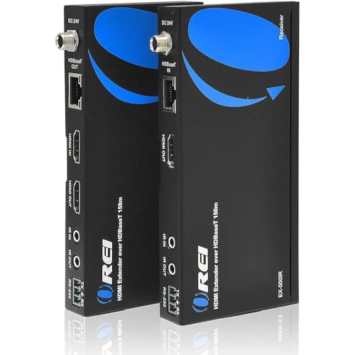 OREI 1080p HDBaseT HDMI Extender روی کابل شبکه اترنت Cat5e/6 - تا 500 فوت، پشتیبانی از HDCP 1.4، دو جهته IR، HDMI Loop-out، RS-232، PoC، HDMI Balun (EX-500IR) | توسعه دهنده HDMI با استفاده از CAT5e، HDMI Over CAT5 Extender – HDMI Loop Out، RS-232، Dolby Atmos، DTS:X، صدای HBR