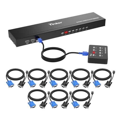 VGA KVM 8 پورت، USB VGA Rackmount KVM + 8 کابل KVM + 4 هاب USB + انتخاب دسکتاپ سیمی + گوش های پایه رک