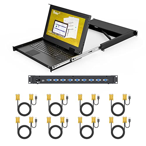 کنسول KVM LCD با پایه 8 پورت، سوئیچ Yinker VGA KVM با مانیتور LCD 15.6 اینچی، کابینت سرور شبکه رک 600 میلیمتری Fit 1U 19 اینچی با کابلهای KVM کشوی صفحهکلید لمسی