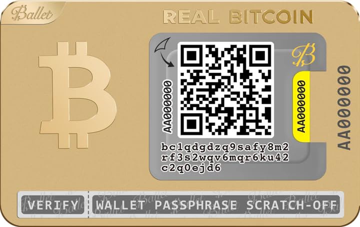 کارت کیف پول Ballet REAL Bitcoin Cold Storage، فولاد ضد زنگ با روکش طلا 24K، بدون وسایل الکترونیکی، بدون عبارت Seed، بدون پین/رمز عبور، راه اندازی آسان با برنامه iOS/Android، ذخیره سازی رمزنگاری آفلاین، آماده هدیه