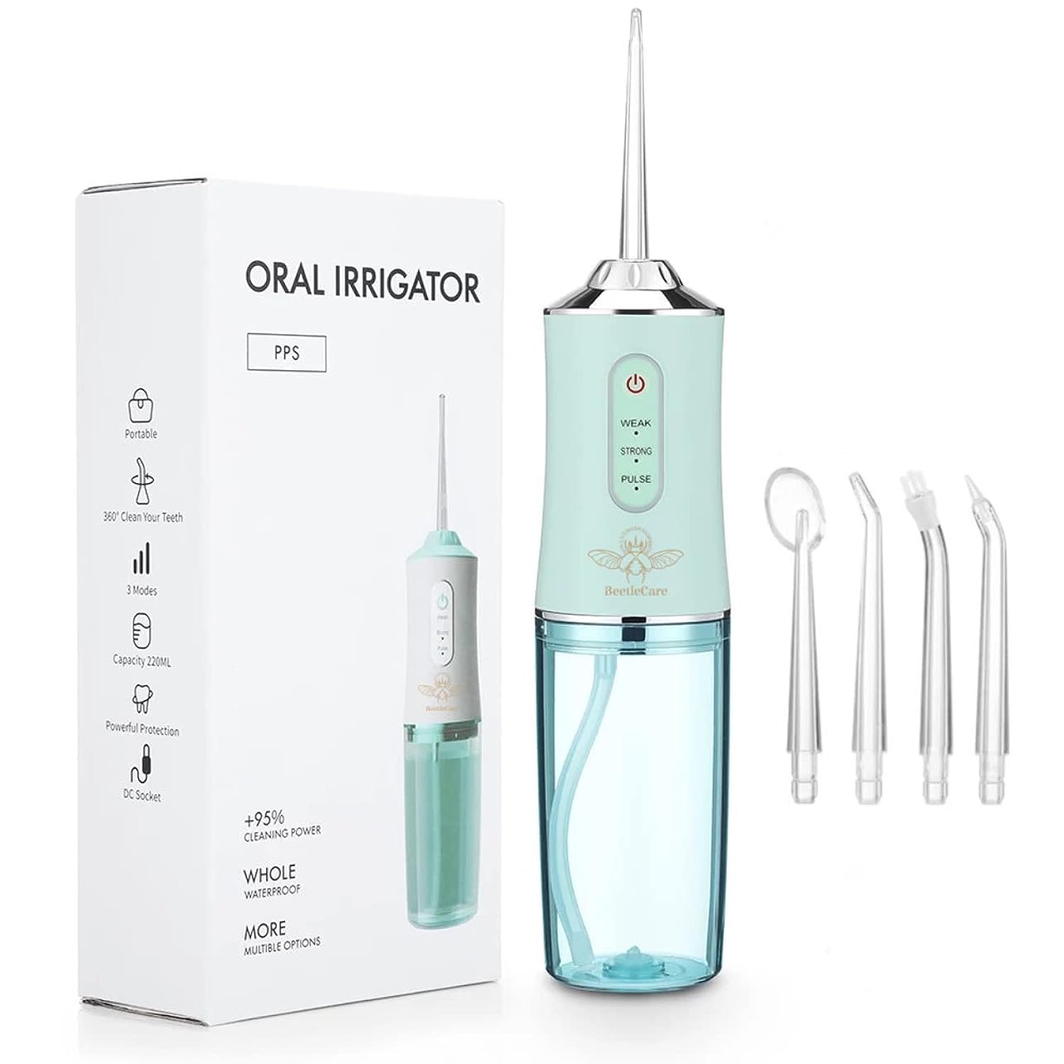شستشوی دهان و دندان شارژی Water Flosser BeetleCare با 4 نوک نازل و 3 حالت مختلف فشار آب (رنگ های متنوع)
