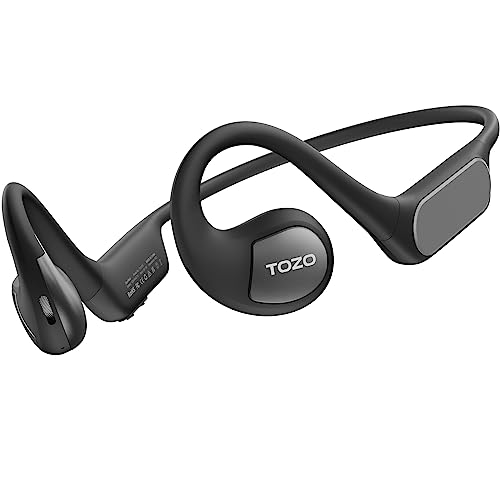 هدفون TOZO OpenReal Open Ear Bluetooth 5.3 هدفون بیسیم رسانای هوا هدفونهای اسپرت با صدای عالی، هدفون کاهش نویز تماس با دو میکروفون با بند مو برای دوچرخهسواری مشکی مات