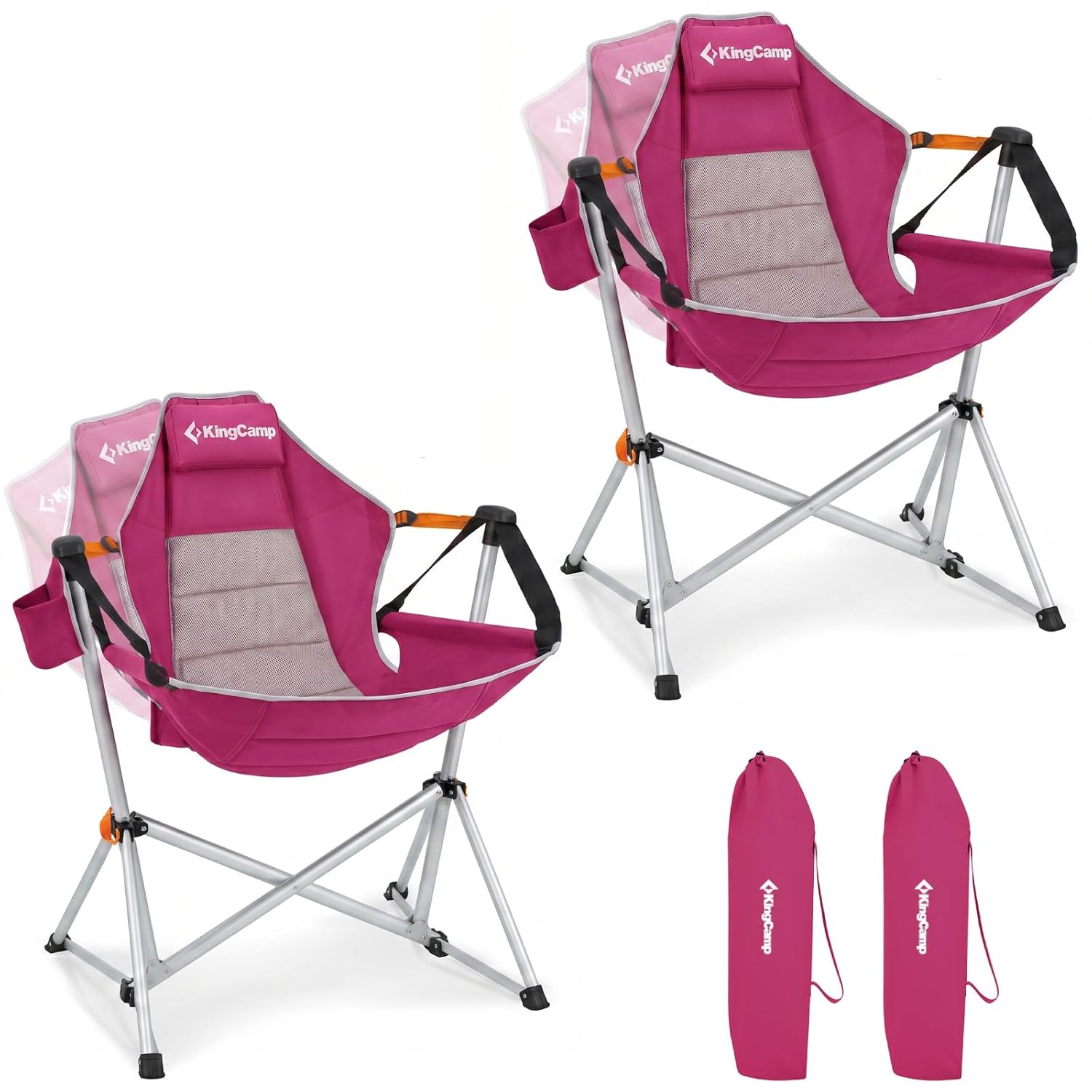صندلی کمپینگ KingCamp 2 Pack Hammock, صندلی های چرخشی سنگین وزن 400 پوند | صندلی کمپ قابل حمل، راکر تاشو بزرگ، قاب آلومینیومی 10.3 پوندی، تکیه گاه قابل تنظیم برای فضای باز ساحلی RV Sport