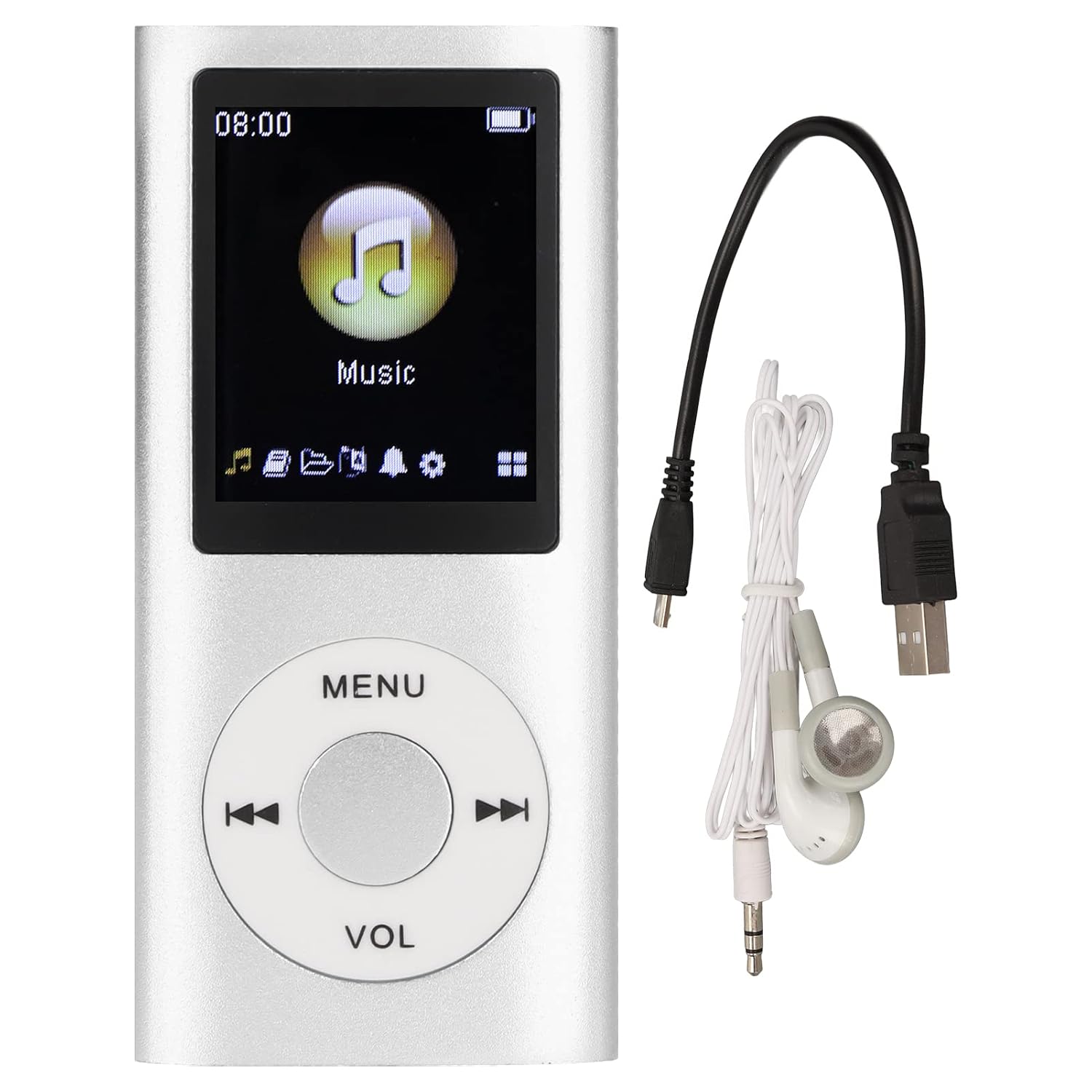 پخش کننده MP3 Sorandy، پخش کننده موسیقی تا 64 گیگابایت، Slim Classic Digital 1.8 in LCD Screen Mini USB Port با ضبط صدا رادیو FM، صدای بدون افت بلندگو، گوشی همراه (نقره ای)