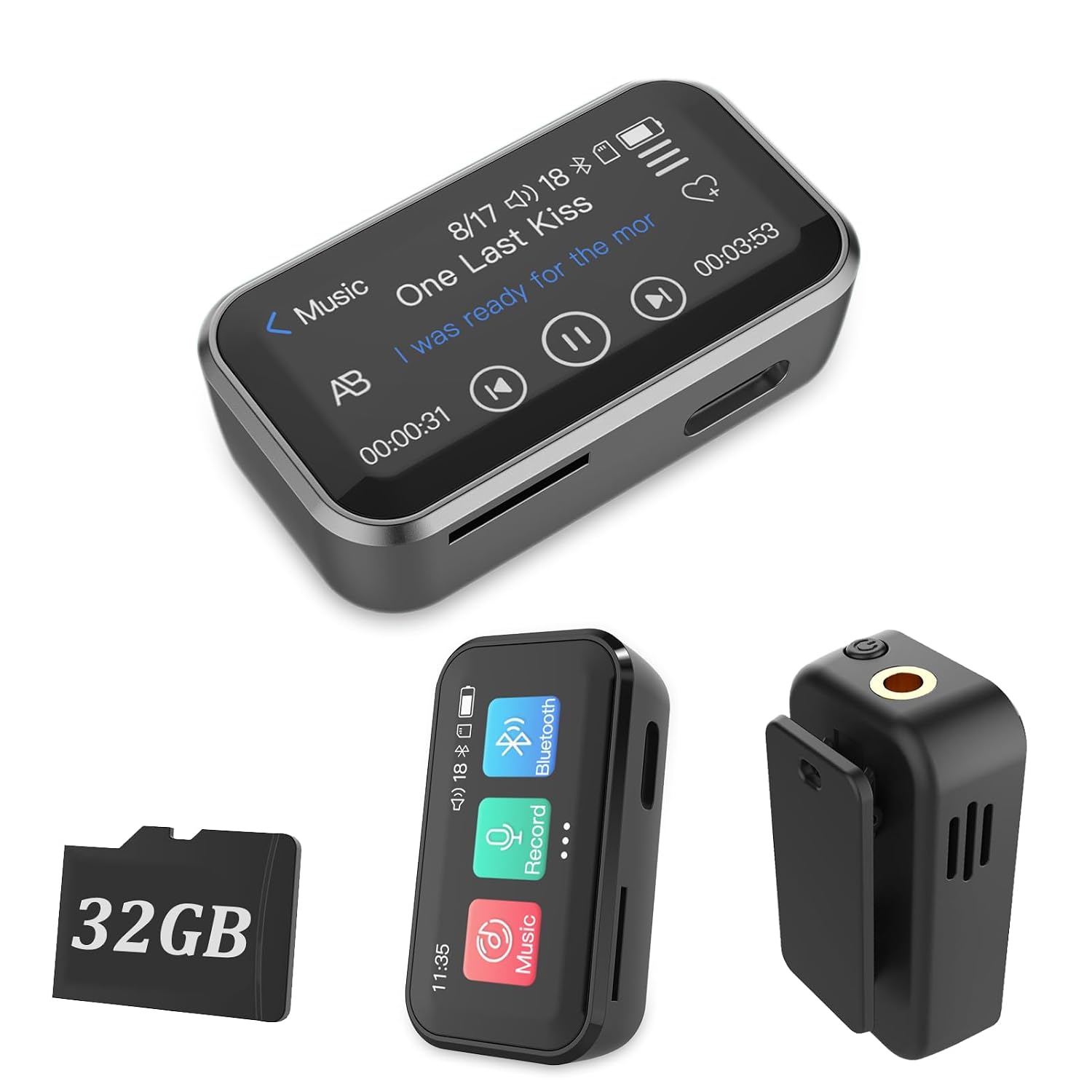 پخش کننده MP3 32 گیگابایتی Jectse با پخش کننده های MP3 قابل حمل بلوتوث با گیره پشتی 147 اینچی با صفحه نمایش کامل لمسی HiFi Lossless Music Player Radio Book Ebook