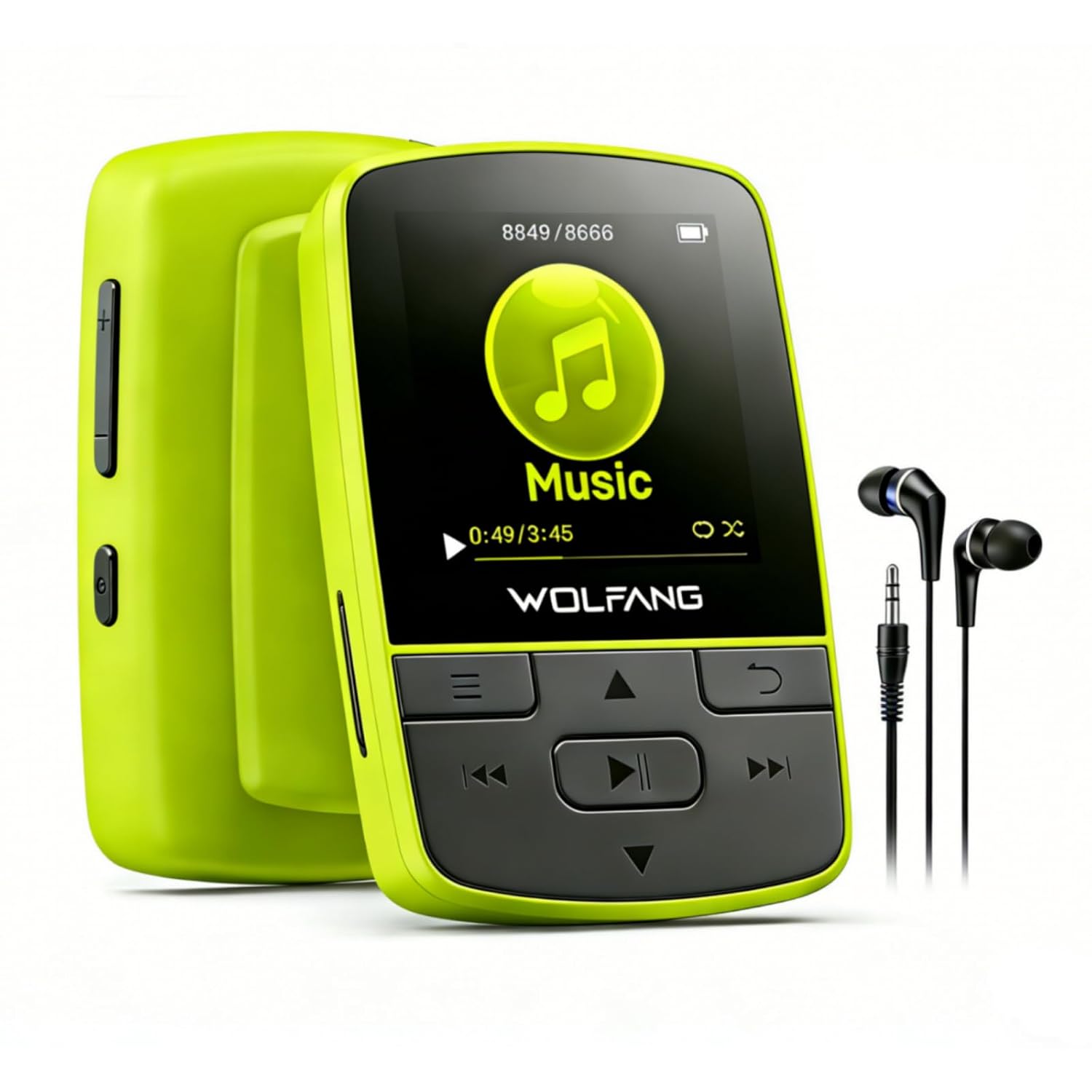 پخش کننده MP3 WOLFANG با بلوتوث 5.2 گیره ورزشی اندازه کوچک وزن 1 oz HiF FM ضبط صدا رادیو هدفون شامل سبز فلورسنت