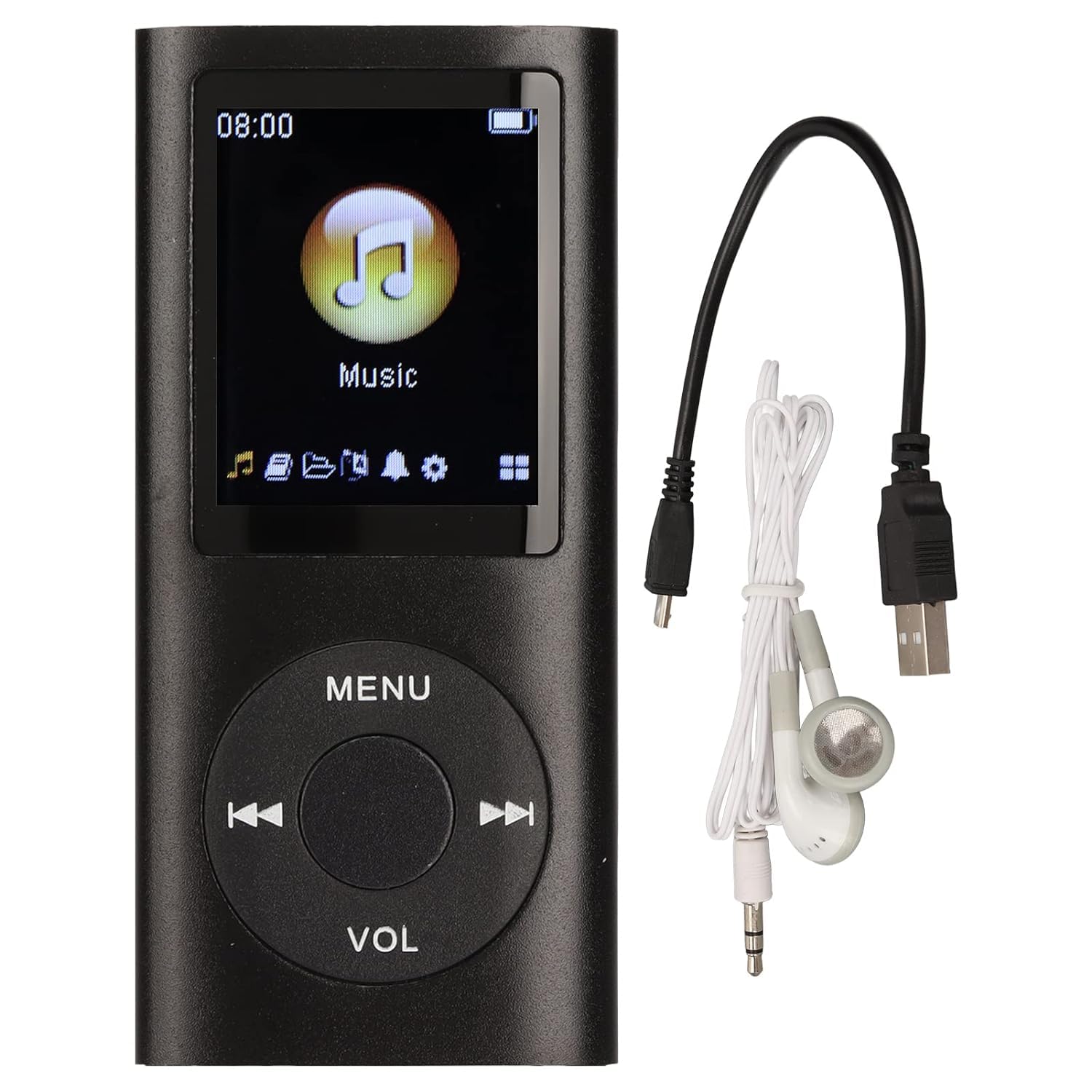 پخش کننده MP3 Sorandy، پخش کننده موسیقی تا 64 گیگابایت، صفحه نمایش LCD باریک 1.8 اینچی دیجیتال باریک با ضبط صدا رادیو FM، صدای بدون افت بلندگو، هدفون (مشکی)