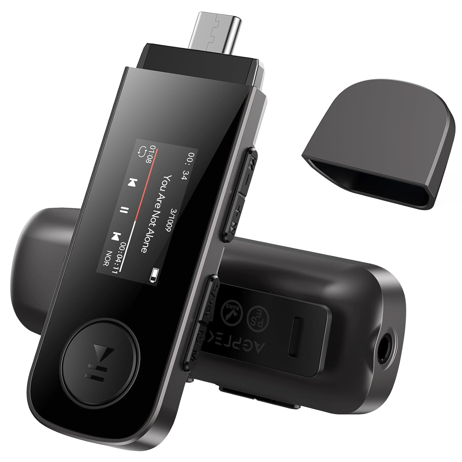 پخش کننده MP3 USB 64 گیگابایتی AGPTEK با بلوتوث، پخش کننده موسیقی U5PL 2 در 1 نوع C و USB با کلیپ، رادیو FM، ضبط، پشتیبانی از اتصال به تلفن همراه