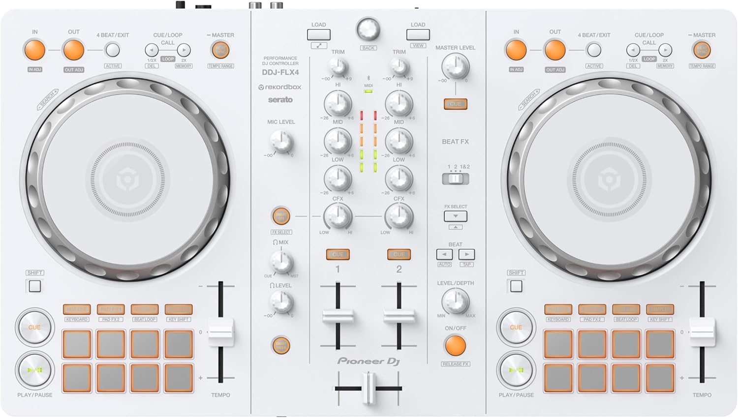 Pioneer DJ DDJ-FLX4 2-deck rekordbox and Serato DJ Controller - White Limited Edition