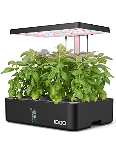 سیستم رشد هیدروپونیک iDOO 12Pods، باغ گیاهان سرپوشیده با چراغ رشد LED، فن داخلی، تایمر خودکار، کیت جوانه زنی هوشمند باغ، ارتفاع قابل تنظیم تا 11.3 اینچ برای خانه، دفتر کار