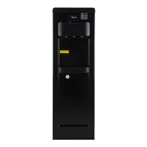 آب سردکن Midea، بارگیری بالا، 3 شیر مجهز به دمای سرد و محیط گرم، ایستاده روی زمین، قفل ایمنی کودک برای شیر آب، بهترین خانه، دفتر و انباری، مشکی، YL1917SAE-BK