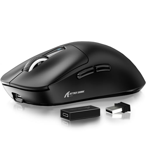 ماوس ATTACK SHARK X3 Pro 4K/8K Hz، 49 گرم سوپرلایت، سنسور بازی PixArt PAW3395، ماوس گیمینگ بیسیم/سیمی BT/2.4G، قابلیت تنظیم 6 DPI تا 26000، باتری 200 ساعت (مشکی)
