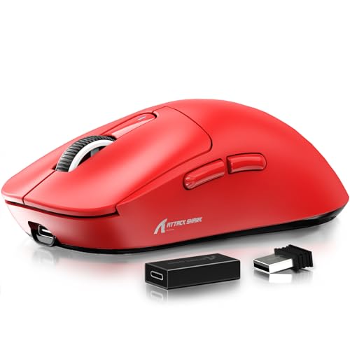 ماوس ATTACK SHARK X3 Pro 4K/8KHz، 49 گرم فوق العاده سبک، سنسور بازی PixArt PAW3395، ماوس گیمینگ بیسیم/سیمی BT/2.4G، 6 DPI قابل تنظیم تا 26000، باتری 200 ساعت (قرمز)
