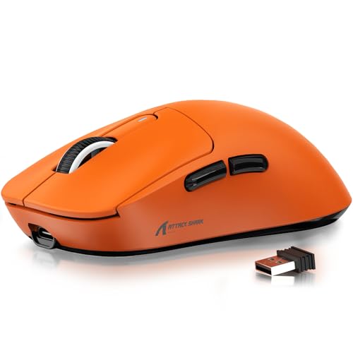 ماوس فوق سبک ATTACK SHARK X3 49 گرمی، سنسور بازی PixArt PAW3395، ماوس گیمینگ بیسیم/سیمی BT/2.4G، 26000 DPI، باتری 200 ساعت، G502، ماوسهای آفیس برای Win11/Xbox/PS/Mac (Orange)