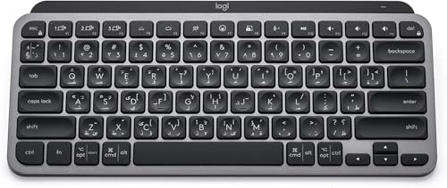 کیبورد بیسیم Logitech MX Keys Mini Minimalist با نور پسزمینه، شارژ USB-C و حروف عربی، طراحی کامپکت گرافیتی