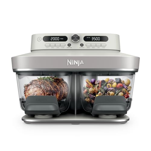 سرخکن بدون روغن Ninja Crispi DualZone DD101IV2 شیشهای ۶ کاره با دو ظرف پخت و توان 1785 وات