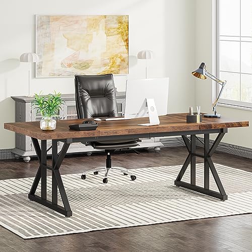 میز کامپیوتر Tribesigns Computer Desk, 180cm Large Office Desk Workstation (قهوه ای/مشکی) مدل DK432
