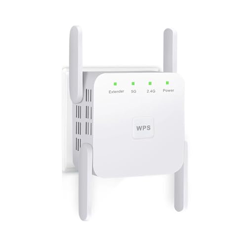 تقویتکننده سیگنال وایفای، تقویتکننده سیگنال دو باند 5G 1200 مگابیت در ثانیه برای خانه، تقویتکننده وایفای سرورهای دستگاه تا 7000 فوت مربع و 20 دستگاه (سفید) را پوشش میدهد.