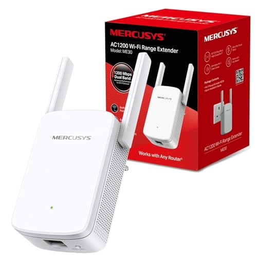 تقویت کننده وای فای MERCUSYS ME30 AC1200Mbps، تقویت کننده اینترنت، درگاه اترنت، تقویت کننده دامنه WiFi، EasyMesh، نقطه دسترسی، تکرارکننده WiFi، توسعه دهنده WiFi TP-Link، برنامه، دوشاخه بریتانیا (بسته بندی ممکن است متفاوت باشد)