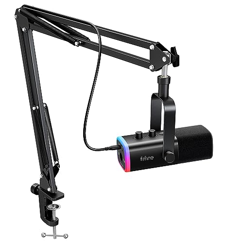 میکروفون داینامیک گیمینگ FIFINE AmpliGame AM8T XLR/USB با بازوی نگهدارنده و نور RGB