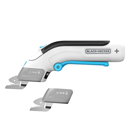 قیچی الکترونیکی شارژی BLACK+DECKER، 3.6 ولت، مدت زمان اجرا 40 دقیقه، شامل تیغه های پارچه و مواد سخت، دسته ضد لغزش، شارژ سریع، بهترین برای کاردستی و DIY، سفید - BCSC115-XJ
