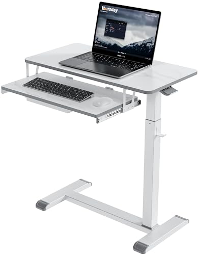 میز کنار تخت چرخدار Fydeamer طرح مرمر مدل Overbed Table با کشو و ارتفاع قابل تنظیم مدل MYBT00703WW-AE-sbt