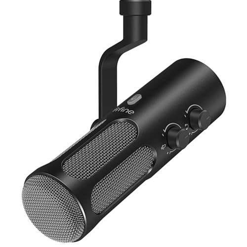 میکروفون فای فاین FIFINE TANK3 XLR/USB برای PC استریمر تمام فلزی با دکمه بیصدا، جک هدفون، برای ضبط صدای آواز روی موسیقی