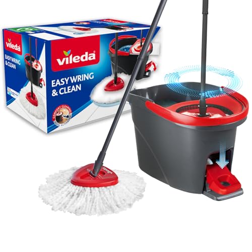 ست ماپ و سطل چرخشی Vileda Easy Wring & Clean با پدال پا | Vileda |دستگیره 3 تکه 130 سانتی متری |کف شوی با چرخاندن | سر پاک کن Turbo Refill 100% Microfibre |