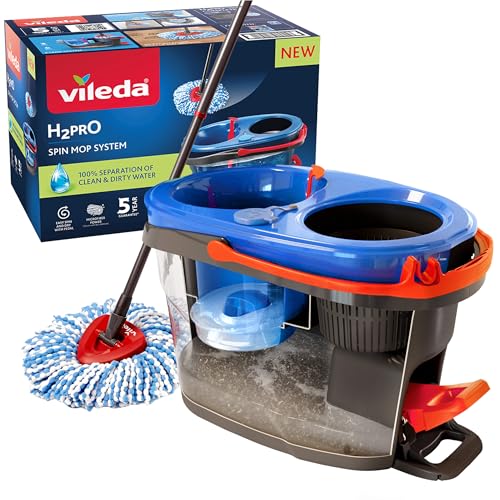 سیستم اسپین ماپ Vileda H2PrO | جداسازی آب دو محفظه | فشار دادن بدون زحمت | پاکسازی میکروفیبر | هندزفری | طراحی ارگونومیک